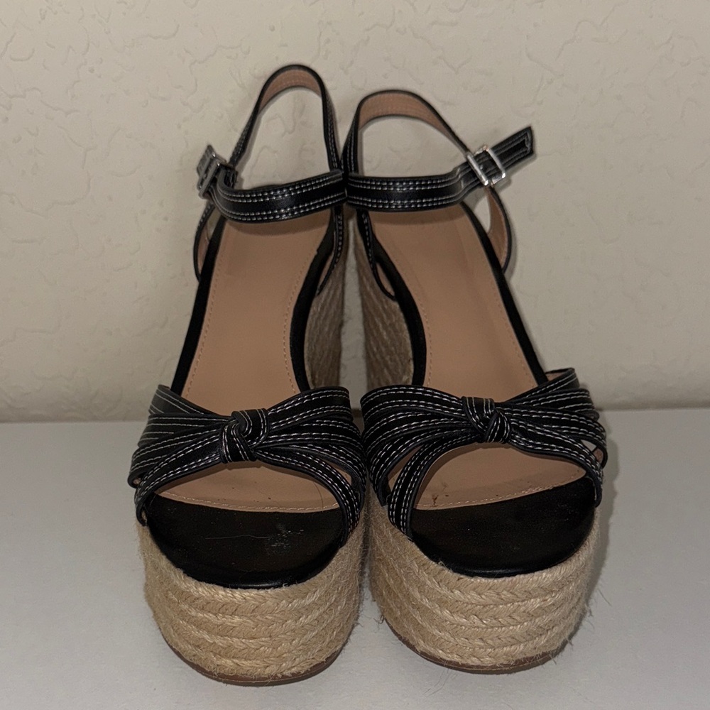 Urban Outfitters Black and Tan Wedge Sandals
